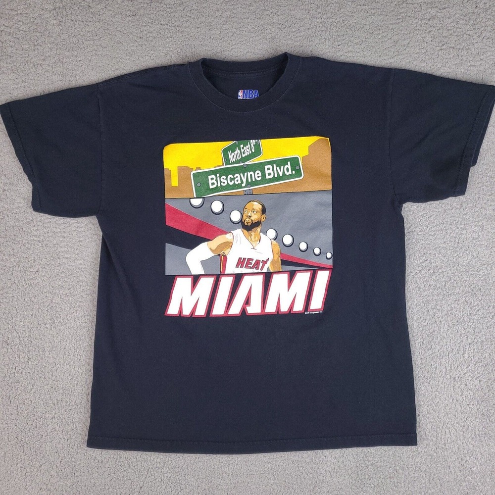 Miami Heat Dwayne Wade T-Shirt Youth Large Black Biscayne Blvd NBA Boys